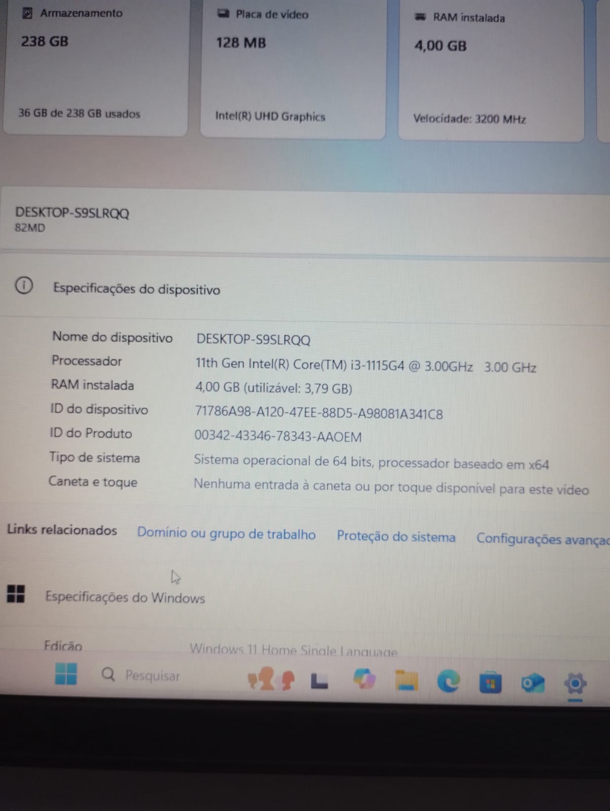 Notebook Lenovo Intel Core i3 11ª Geração - Perfeito estado!